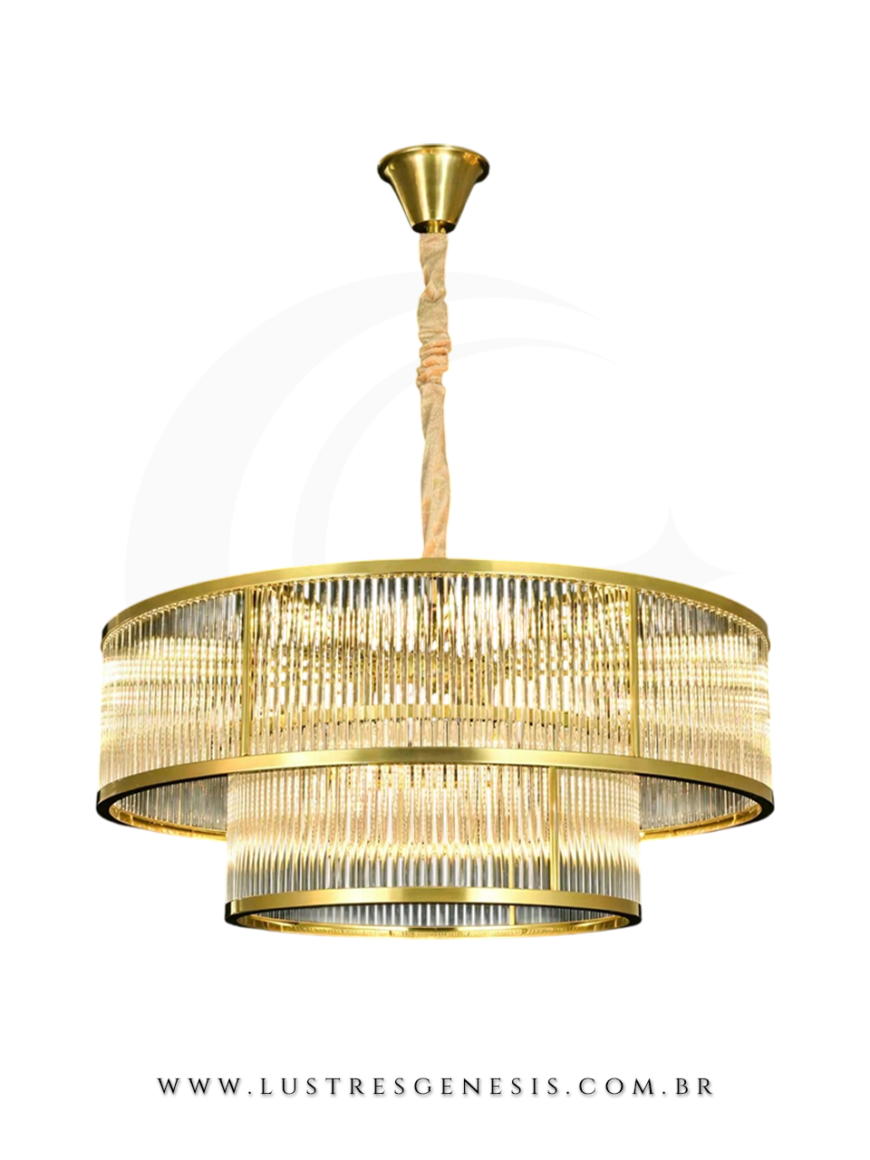 Lustre Pendente Ø60cm de Cristal Dourado Redondo Para Salas de Luxo, Escritórios e Mesa de Jantar